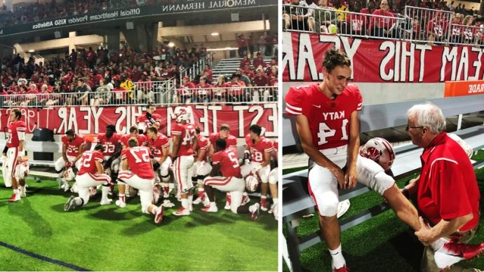 Mark Bing treats a player of the Katy High School Football team